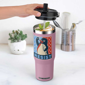 Funny Penguin Resist Graphic Flip Straw Tumbler Resist Protest Against Tariffs TS02 One Size: 30 oz Light Pink Print Your Wear