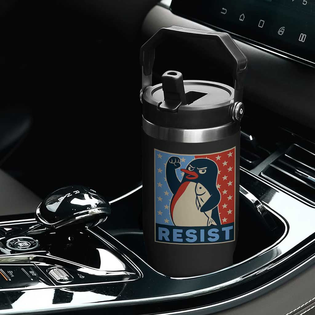 Funny Penguin Resist Graphic Flip Straw Tumbler Resist Protest Against Tariffs TS02 Print Your Wear