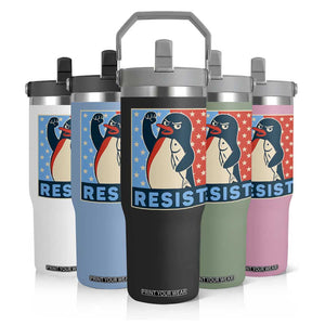 Funny Penguin Resist Graphic Flip Straw Tumbler Resist Protest Against Tariffs TS02 Print Your Wear