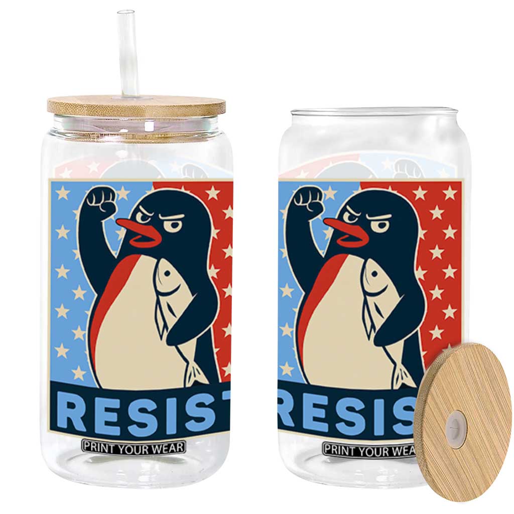 Funny Penguin Resist Graphic Glass Can Resist Protest Against Tariffs TS02 Black Print Your Wear