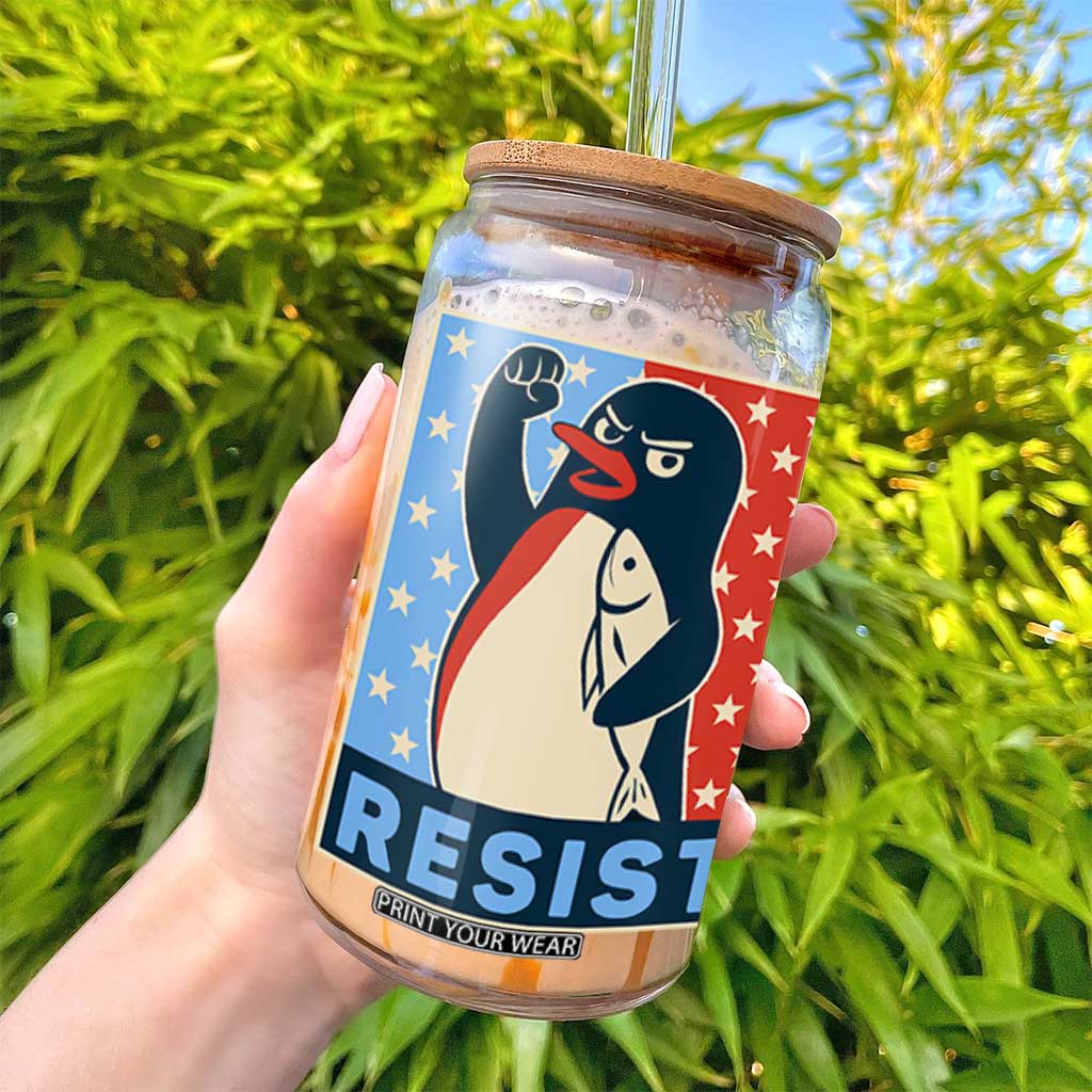 Funny Penguin Resist Graphic Glass Can Resist Protest Against Tariffs TS02 Print Your Wear