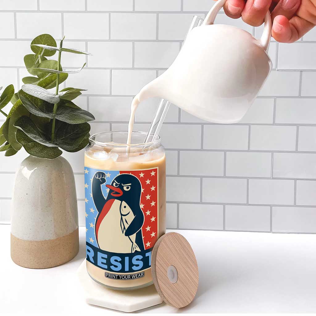 Funny Penguin Resist Graphic Glass Can Resist Protest Against Tariffs TS02 Print Your Wear