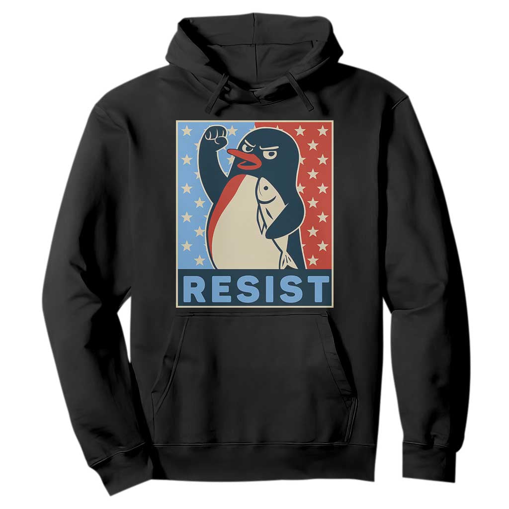 Funny Penguin Resist Graphic Hoodie Resist Protest Against Tariffs TS02 Black Print Your Wear
