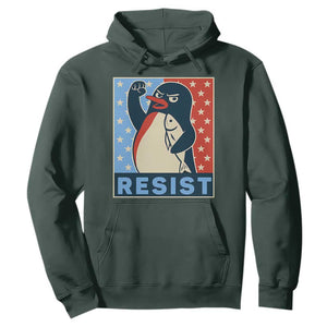 Funny Penguin Resist Graphic Hoodie Resist Protest Against Tariffs TS02 Dark Forest Green Print Your Wear