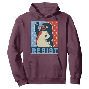 Funny Penguin Resist Graphic Hoodie Resist Protest Against Tariffs TS02 Maroon Print Your Wear