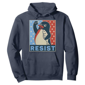 Funny Penguin Resist Graphic Hoodie Resist Protest Against Tariffs TS02 Navy Print Your Wear