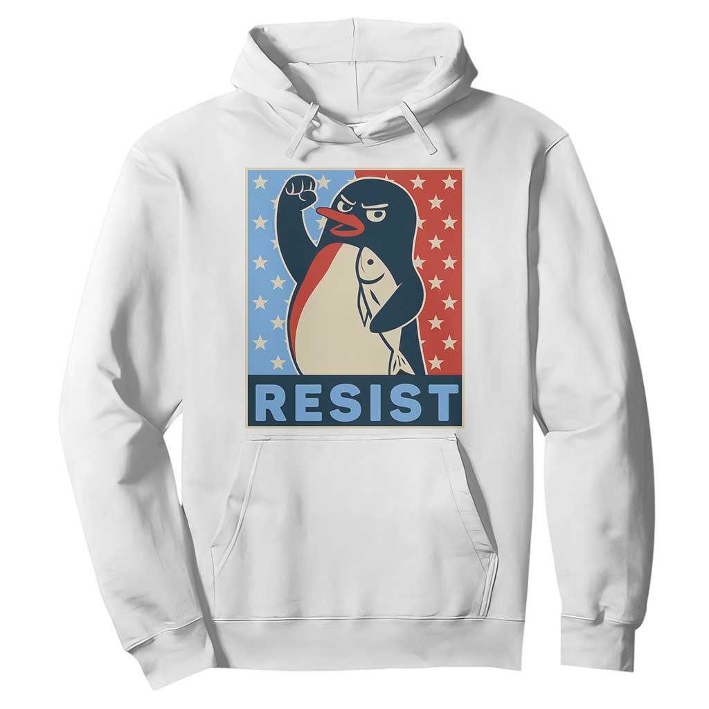 Funny Penguin Resist Graphic Hoodie Resist Protest Against Tariffs TS02 White Print Your Wear