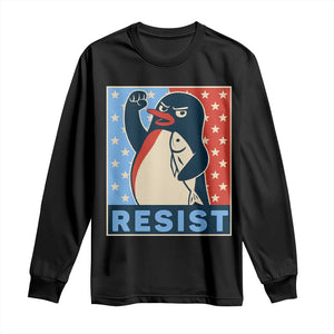 Funny Penguin Resist Graphic Long Sleeve Shirt Resist Protest Against Tariffs TS02 Black Print Your Wear
