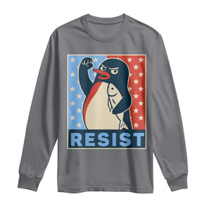 Funny Penguin Resist Graphic Long Sleeve Shirt Resist Protest Against Tariffs TS02 Charcoal Print Your Wear