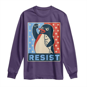 Funny Penguin Resist Graphic Long Sleeve Shirt Resist Protest Against Tariffs TS02 Purple Print Your Wear