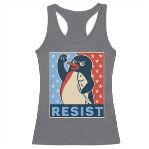 Funny Penguin Resist Graphic Racerback Tank Top Resist Protest Against Tariffs TS02 Charcoal Print Your Wear