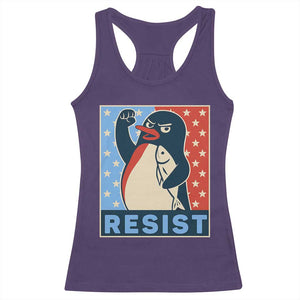 Funny Penguin Resist Graphic Racerback Tank Top Resist Protest Against Tariffs TS02 Purple Print Your Wear