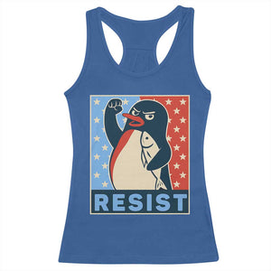Funny Penguin Resist Graphic Racerback Tank Top Resist Protest Against Tariffs TS02 Royal Blue Print Your Wear