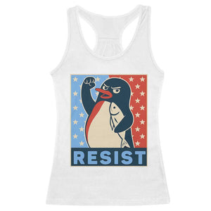 Funny Penguin Resist Graphic Racerback Tank Top Resist Protest Against Tariffs TS02 White Print Your Wear