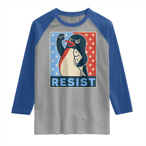 Funny Penguin Resist Graphic Raglan Shirt Resist Protest Against Tariffs TS02 Sport Gray Royal Print Your Wear
