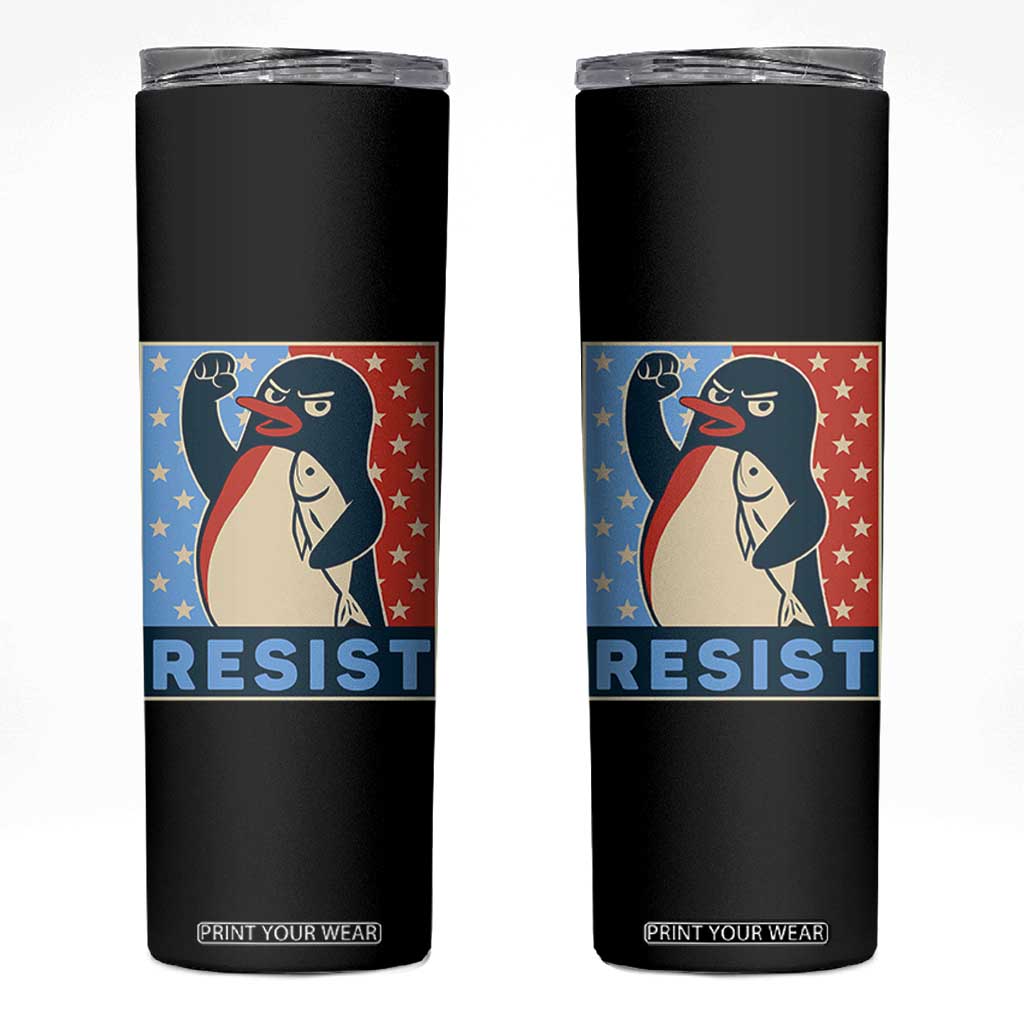 Funny Penguin Resist Graphic Skinny Tumbler Resist Protest Against Tariffs TS02 Black Print Your Wear