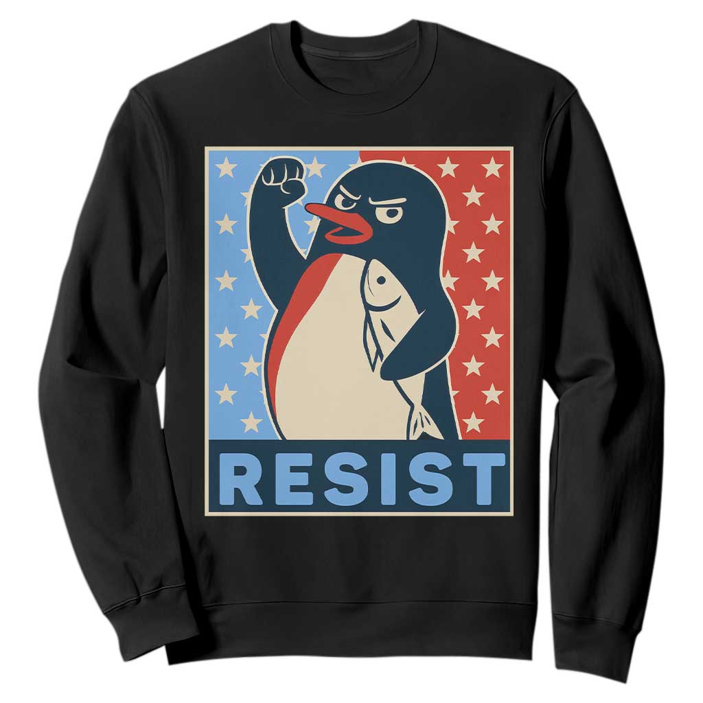 Funny Penguin Resist Graphic Sweatshirt Resist Protest Against Tariffs TS02 Black Print Your Wear