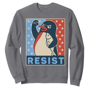 Funny Penguin Resist Graphic Sweatshirt Resist Protest Against Tariffs TS02 Charcoal Print Your Wear
