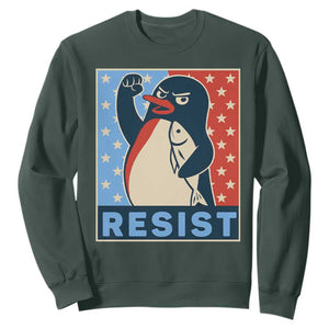 Funny Penguin Resist Graphic Sweatshirt Resist Protest Against Tariffs TS02 Dark Forest Green Print Your Wear