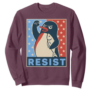 Funny Penguin Resist Graphic Sweatshirt Resist Protest Against Tariffs TS02 Maroon Print Your Wear