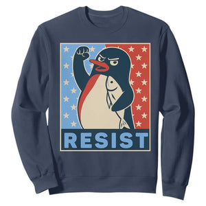 Funny Penguin Resist Graphic Sweatshirt Resist Protest Against Tariffs TS02 Navy Print Your Wear