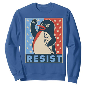 Funny Penguin Resist Graphic Sweatshirt Resist Protest Against Tariffs TS02 Royal Blue Print Your Wear