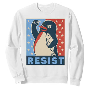 Funny Penguin Resist Graphic Sweatshirt Resist Protest Against Tariffs TS02 White Print Your Wear
