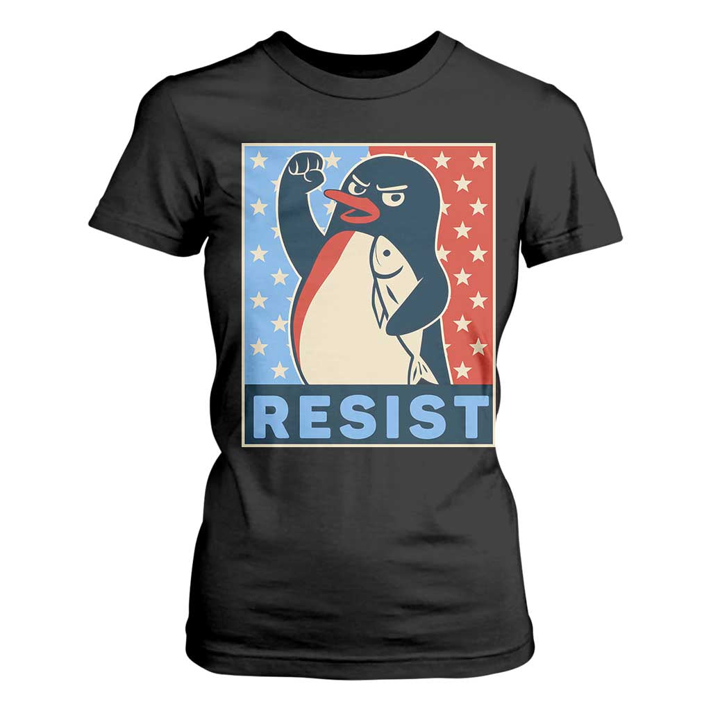 Funny Penguin Resist Graphic T Shirt For Women Resist Protest Against Tariffs TS02 Black Print Your Wear