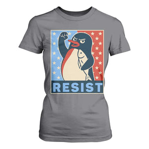 Funny Penguin Resist Graphic T Shirt For Women Resist Protest Against Tariffs TS02 Charcoal Print Your Wear