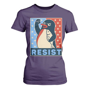 Funny Penguin Resist Graphic T Shirt For Women Resist Protest Against Tariffs TS02 Purple Print Your Wear