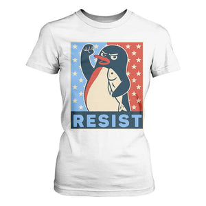 Funny Penguin Resist Graphic T Shirt For Women Resist Protest Against Tariffs TS02 White Print Your Wear