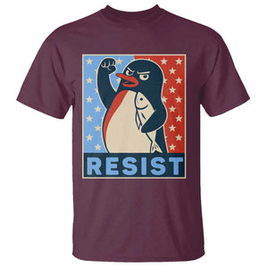 Funny Penguin Resist Graphic T Shirt Resist Protest Against Tariffs TS02 Maroon Print Your Wear