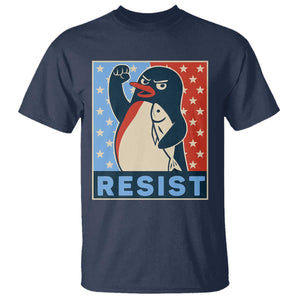 Funny Penguin Resist Graphic T Shirt Resist Protest Against Tariffs TS02 Navy Print Your Wear