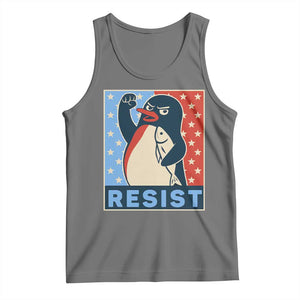 Funny Penguin Resist Graphic Tank Top Resist Protest Against Tariffs TS02 Black Heather Print Your Wear