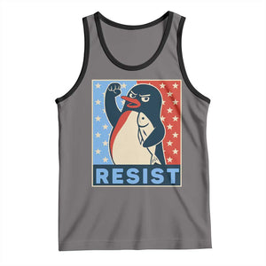 Funny Penguin Resist Graphic Tank Top Resist Protest Against Tariffs TS02 Deep Heather Black Print Your Wear