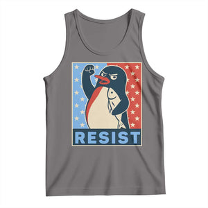 Funny Penguin Resist Graphic Tank Top Resist Protest Against Tariffs TS02 Deep Heather Print Your Wear