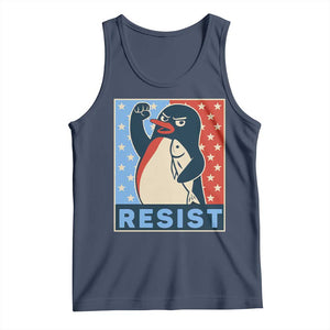 Funny Penguin Resist Graphic Tank Top Resist Protest Against Tariffs TS02 Navy Print Your Wear