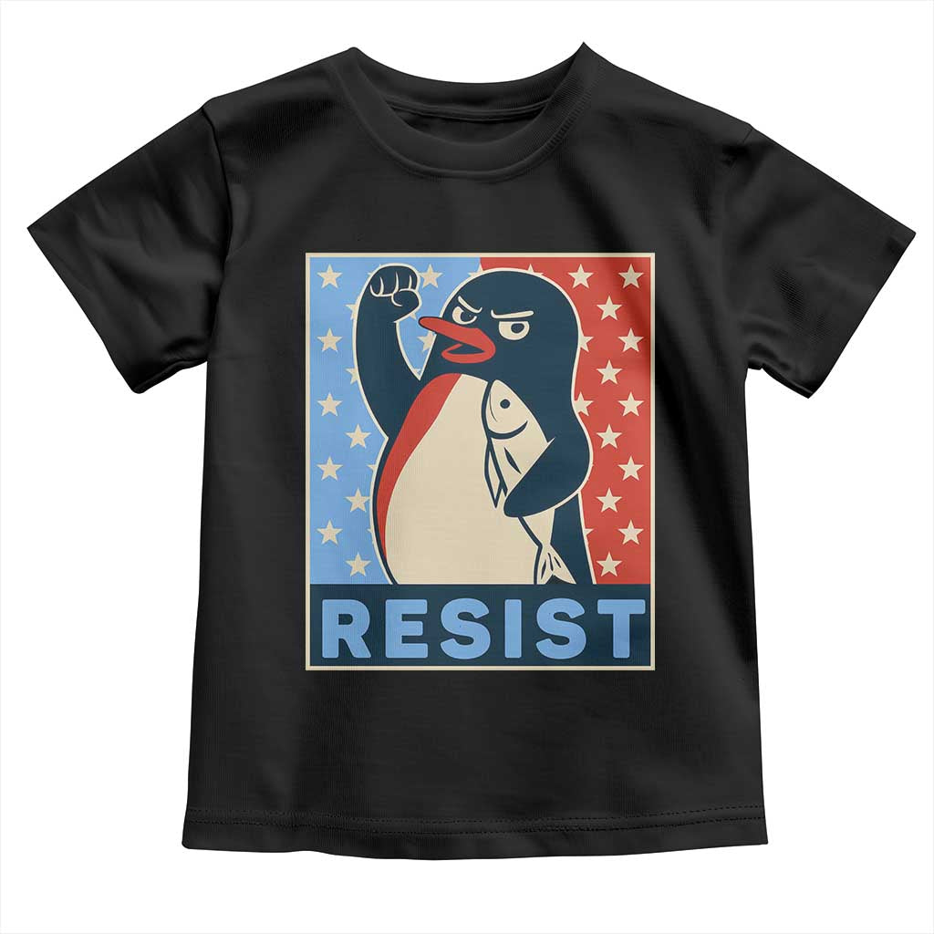 Funny Penguin Resist Graphic Toddler T Shirt Resist Protest Against Tariffs TS02 Black Print Your Wear