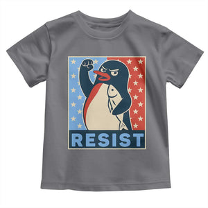 Funny Penguin Resist Graphic Toddler T Shirt Resist Protest Against Tariffs TS02 Charcoal Print Your Wear