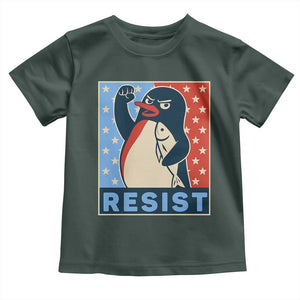 Funny Penguin Resist Graphic Toddler T Shirt Resist Protest Against Tariffs TS02 Dark Forest Green Print Your Wear