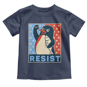 Funny Penguin Resist Graphic Toddler T Shirt Resist Protest Against Tariffs TS02 Navy Print Your Wear