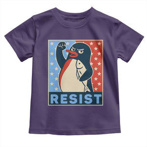 Funny Penguin Resist Graphic Toddler T Shirt Resist Protest Against Tariffs TS02 Purple Print Your Wear