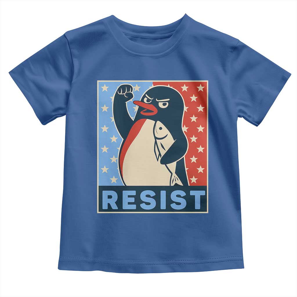 Funny Penguin Resist Graphic Toddler T Shirt Resist Protest Against Tariffs TS02 Royal Blue Print Your Wear