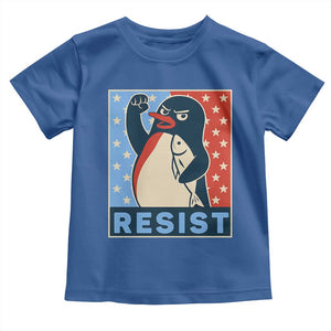 Funny Penguin Resist Graphic Toddler T Shirt Resist Protest Against Tariffs TS02 Royal Blue Print Your Wear