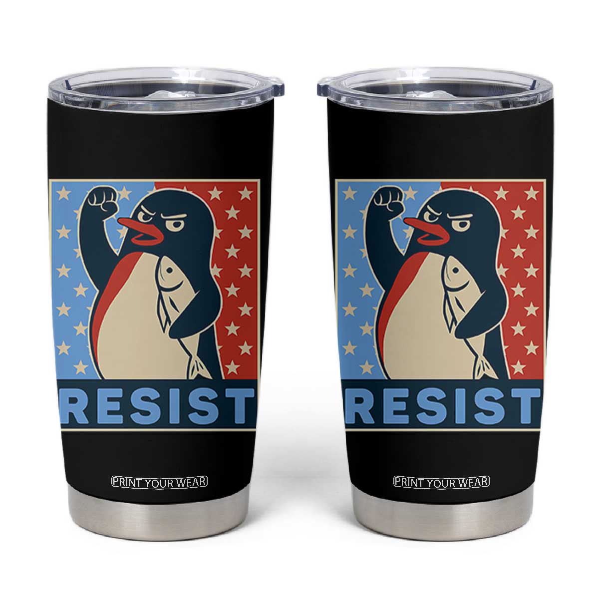 Funny Penguin Resist Graphic Tumbler Cup Resist Protest Against Tariffs TS02 Black Print Your Wear