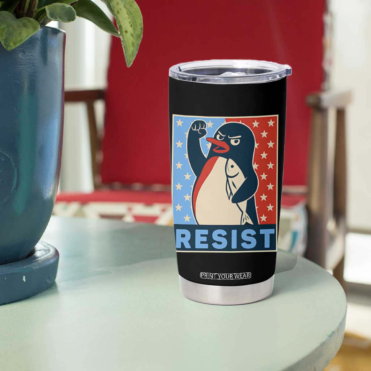 Funny Penguin Resist Graphic Tumbler Cup Resist Protest Against Tariffs TS02 Print Your Wear