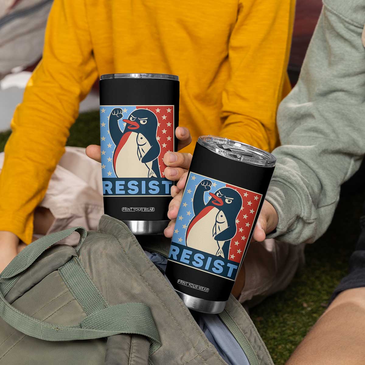 Funny Penguin Resist Graphic Tumbler Cup Resist Protest Against Tariffs TS02 Print Your Wear