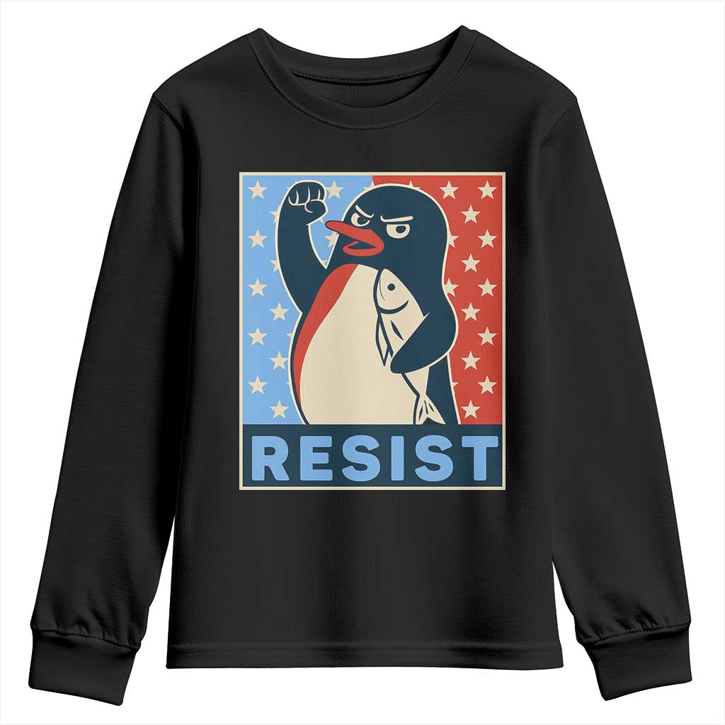 Funny Penguin Resist Graphic Youth Sweatshirt Resist Protest Against Tariffs TS02 Black Print Your Wear