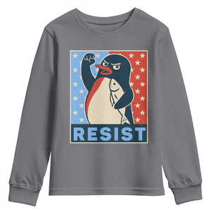 Funny Penguin Resist Graphic Youth Sweatshirt Resist Protest Against Tariffs TS02 Charcoal Print Your Wear