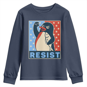 Funny Penguin Resist Graphic Youth Sweatshirt Resist Protest Against Tariffs TS02 Navy Print Your Wear